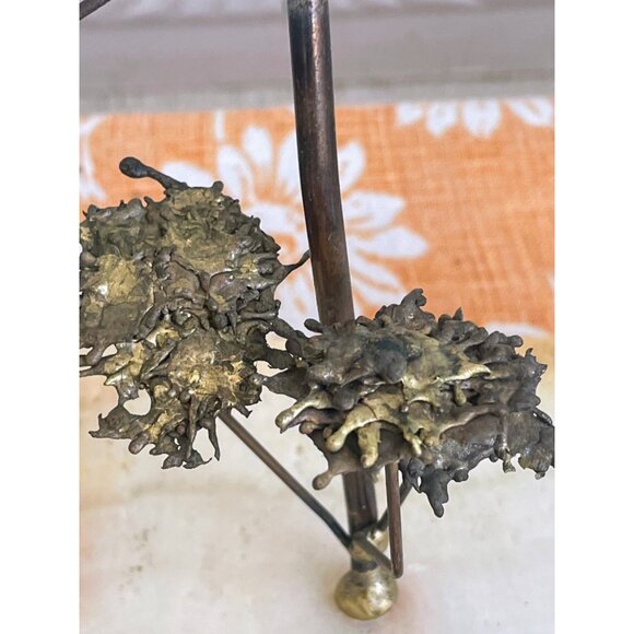 Vintage 1960's Table top Brutalist Metal Butterfly Sculpture Onyx Stone - Picture 2 of 14